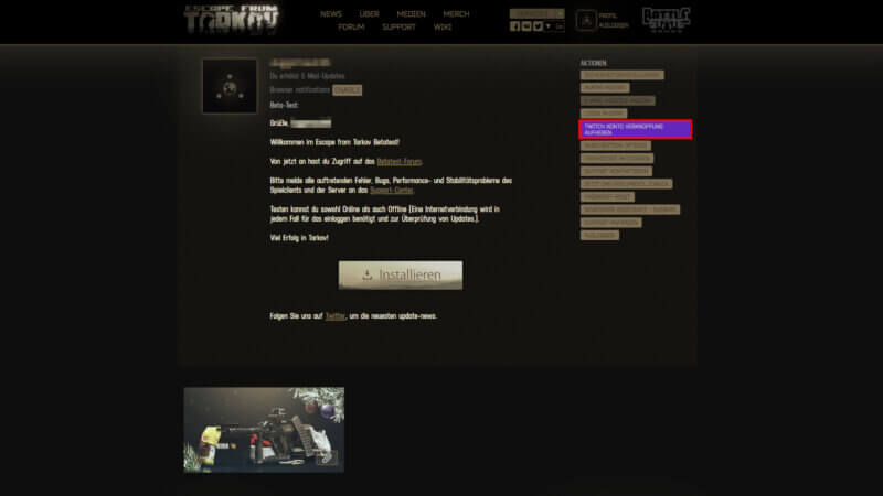 Escape from Tarkov - Profil mit Twitch verbinden